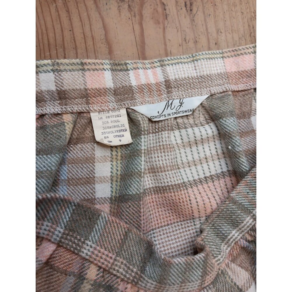 Vtg MJ Concepts Juniors 9 Wool Blend Midi Skirt Pink Gray Plaid Light Academia - Picture 3 of 5